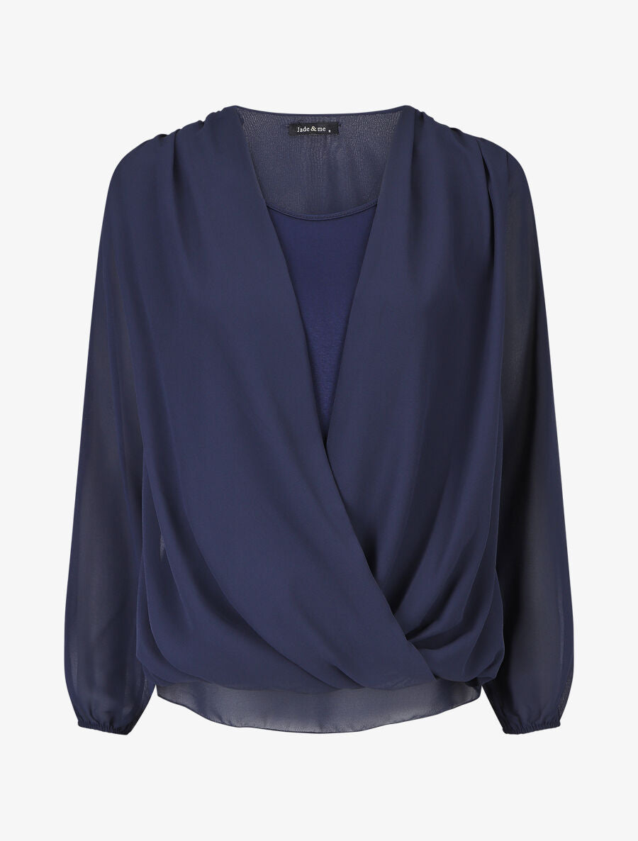 Blouse oversize à col cache coeur - Marine - 1