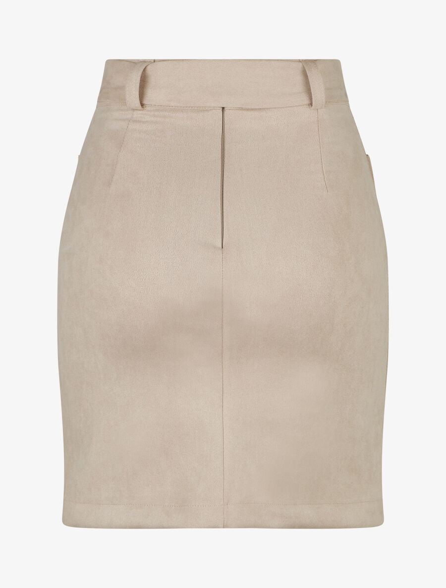 Jupe courte en suédine à poches plaquées - Beige - 2