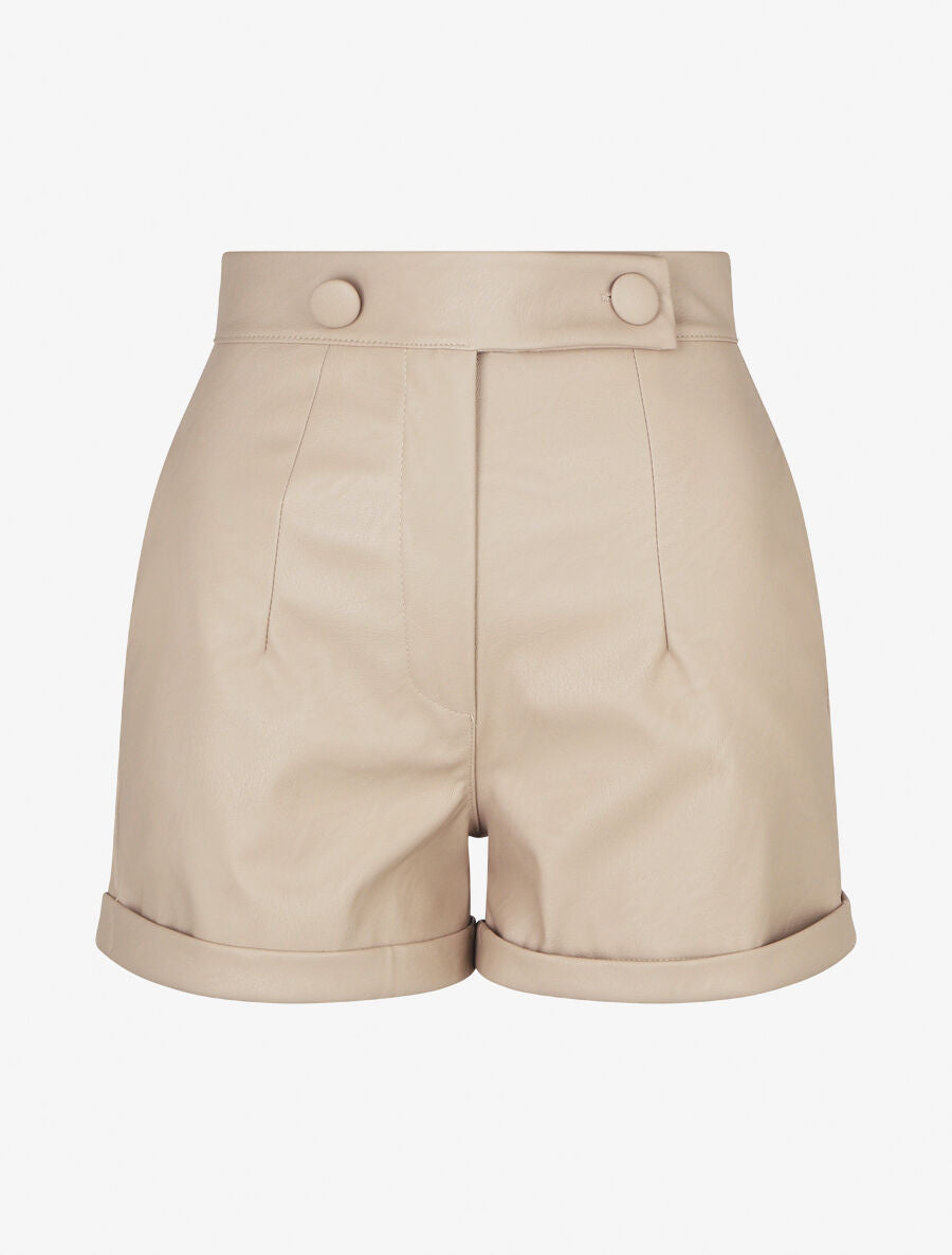 Short en simili à revers - Beige - 1