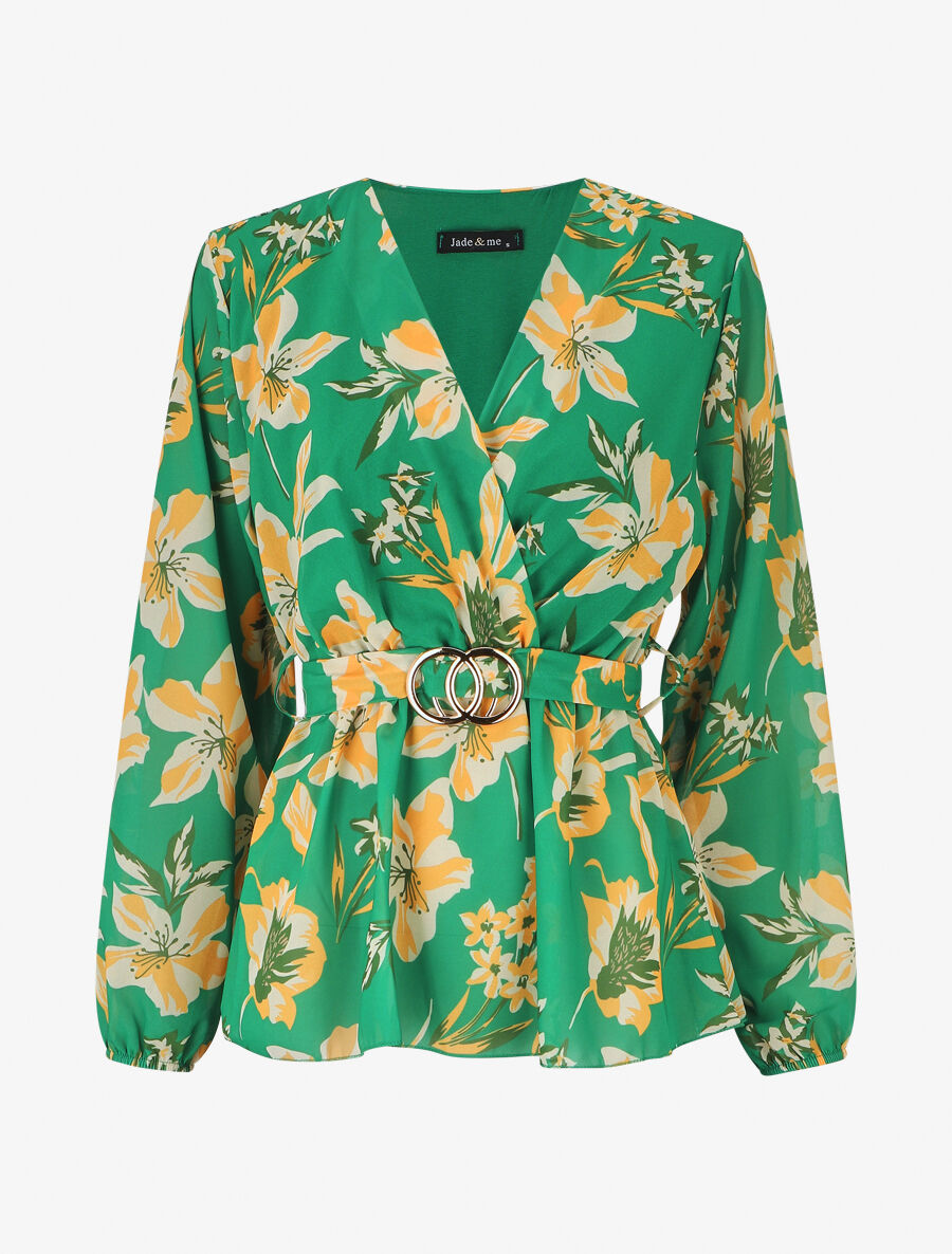 Blouse cache-coeur à imprimé fleuri - Vert - 5