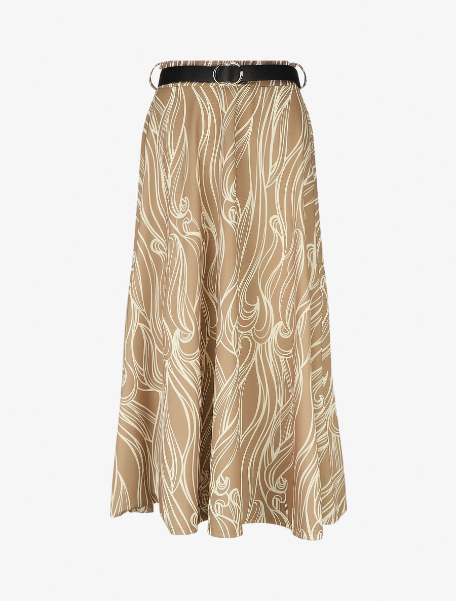 Jupe longue à imprimé vagues - Camel - 1