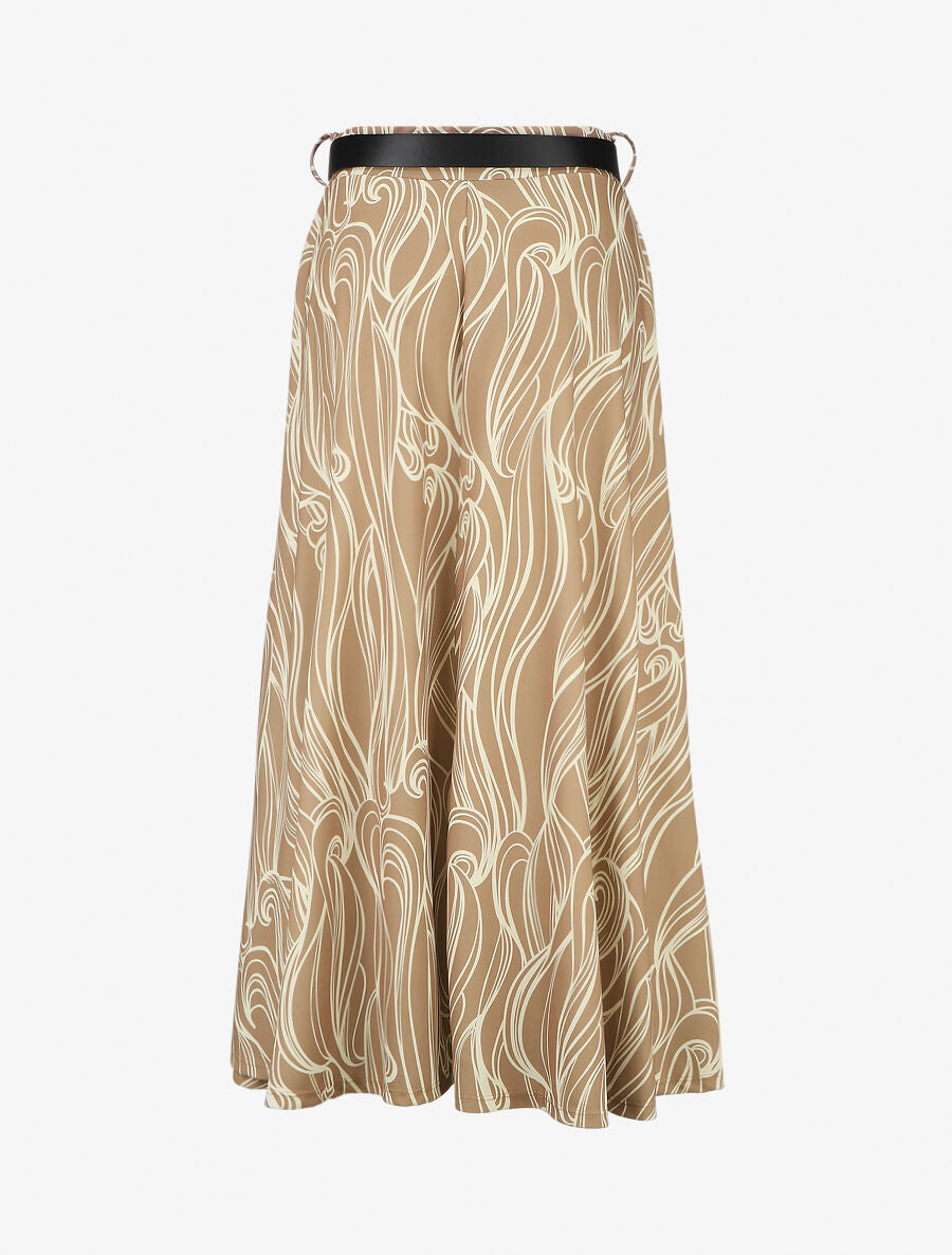 Jupe longue à imprimé vagues - Camel - 2
