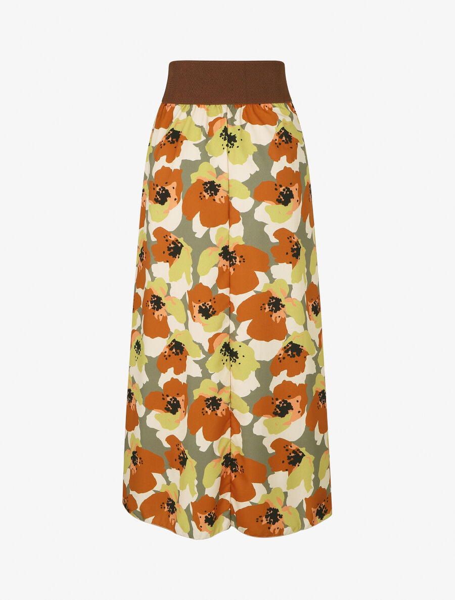 Jupe longue à imprimé fleurs abstraites - Kaki - 2