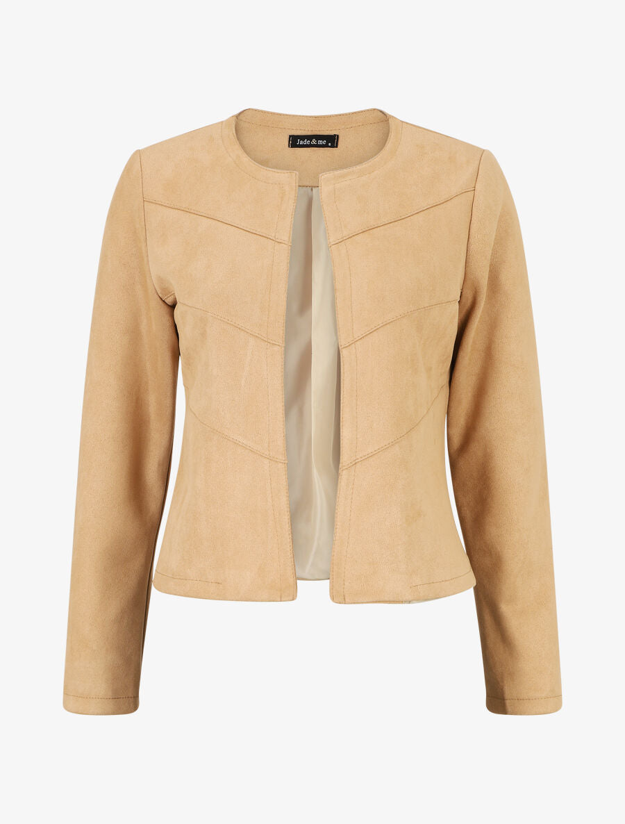 Veste droite unie en suédine - Beige - 1