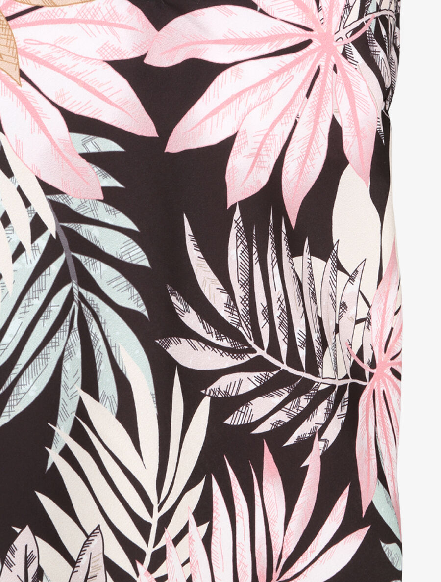 Caraco satiné à imprimé feuilles tropicales - Noir - 3