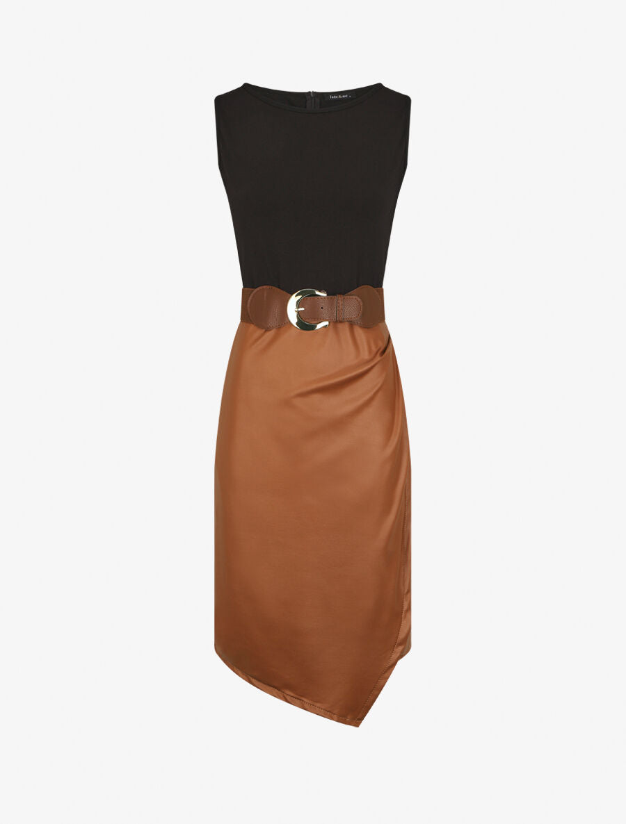 Robe ajustée style portefeuille sans manches - Camel - 1