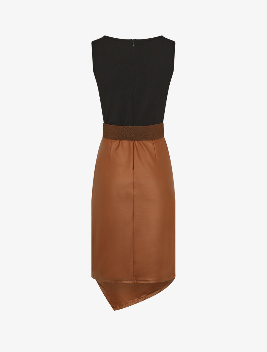 Robe ajustée style portefeuille sans manches - Camel - 2