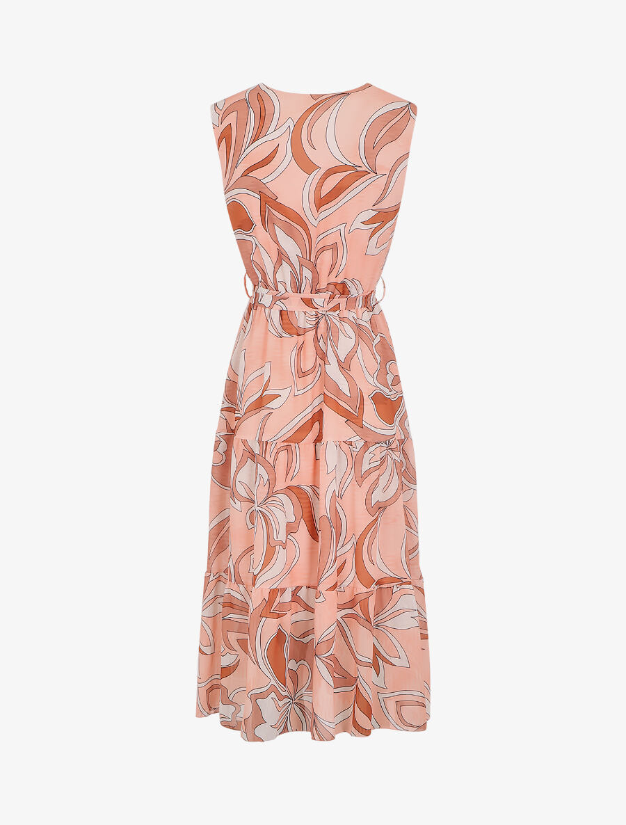 Robe fleurie évasée longue sans manches - Pêche - 2