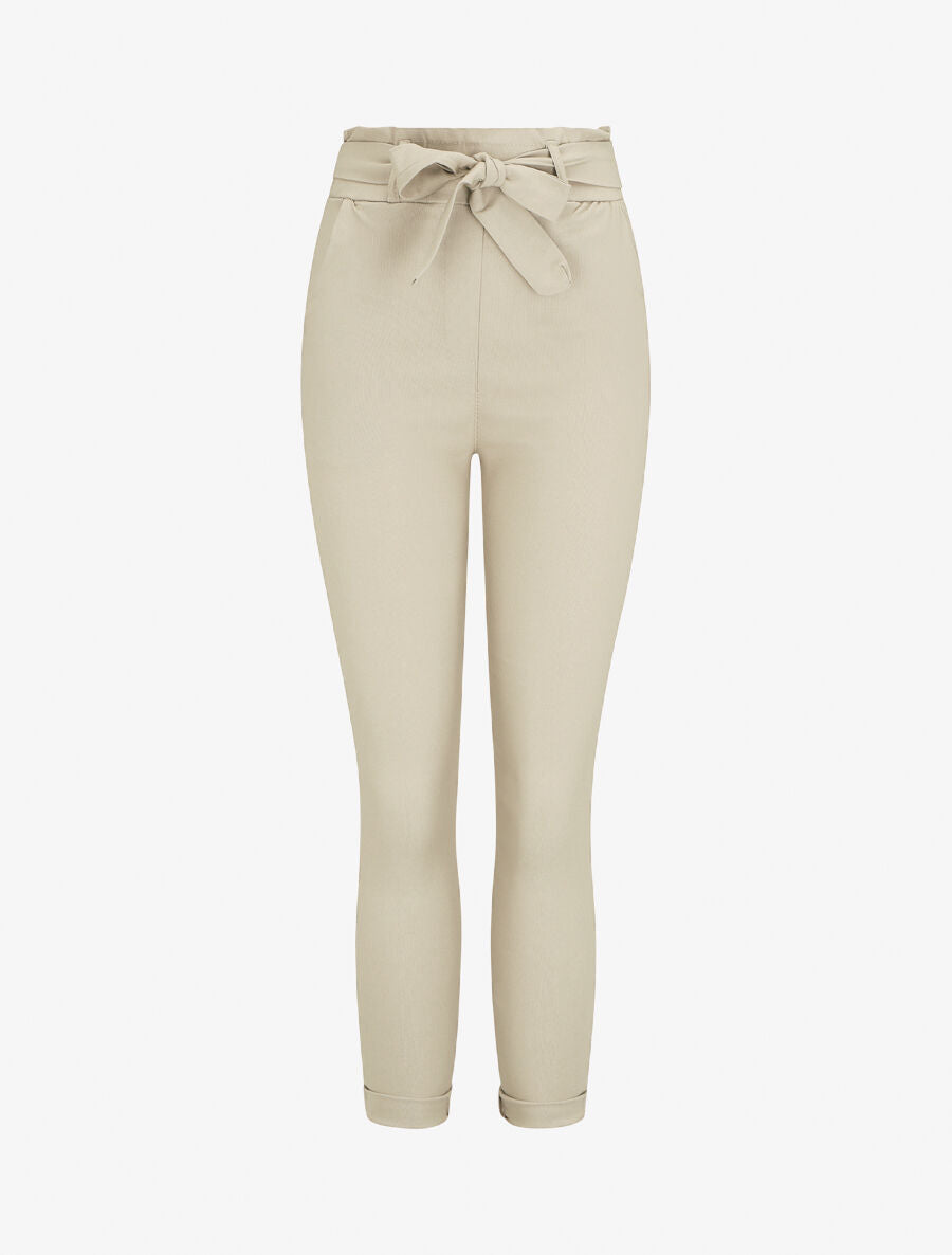 Pantalon paper bag slim taille haute - Beige - 5