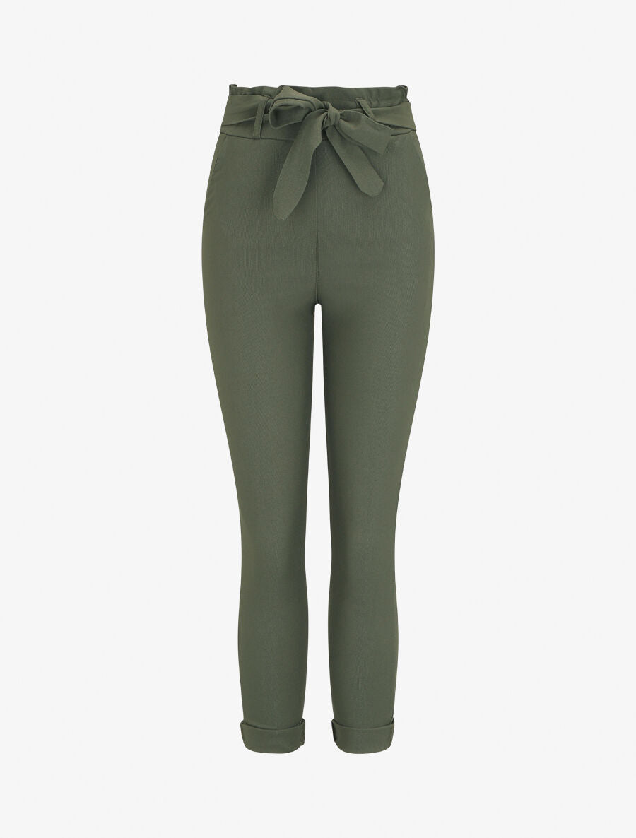 Pantalon paper bag slim taille haute - Kaki - 5