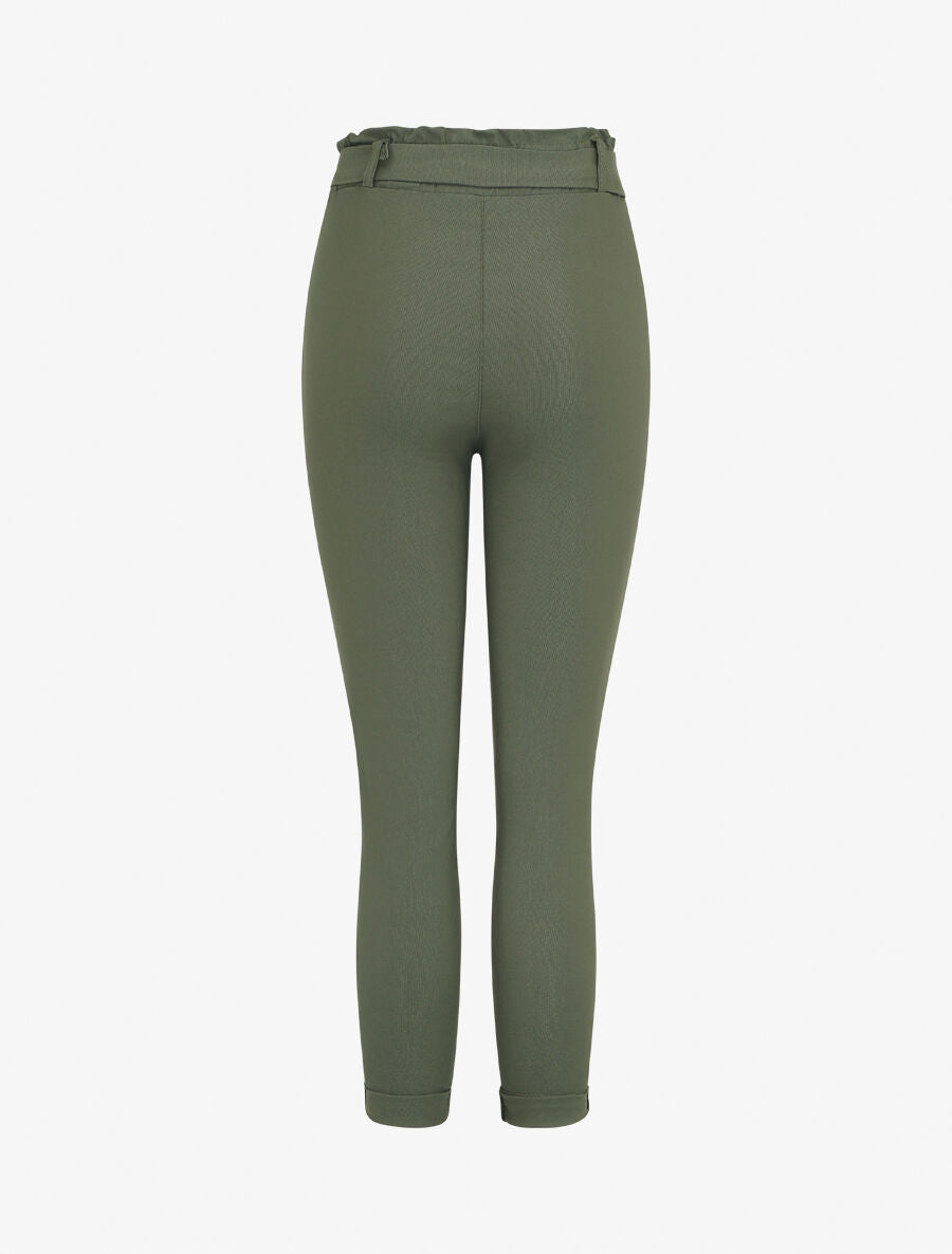Pantalon paper bag slim taille haute - Kaki - 2