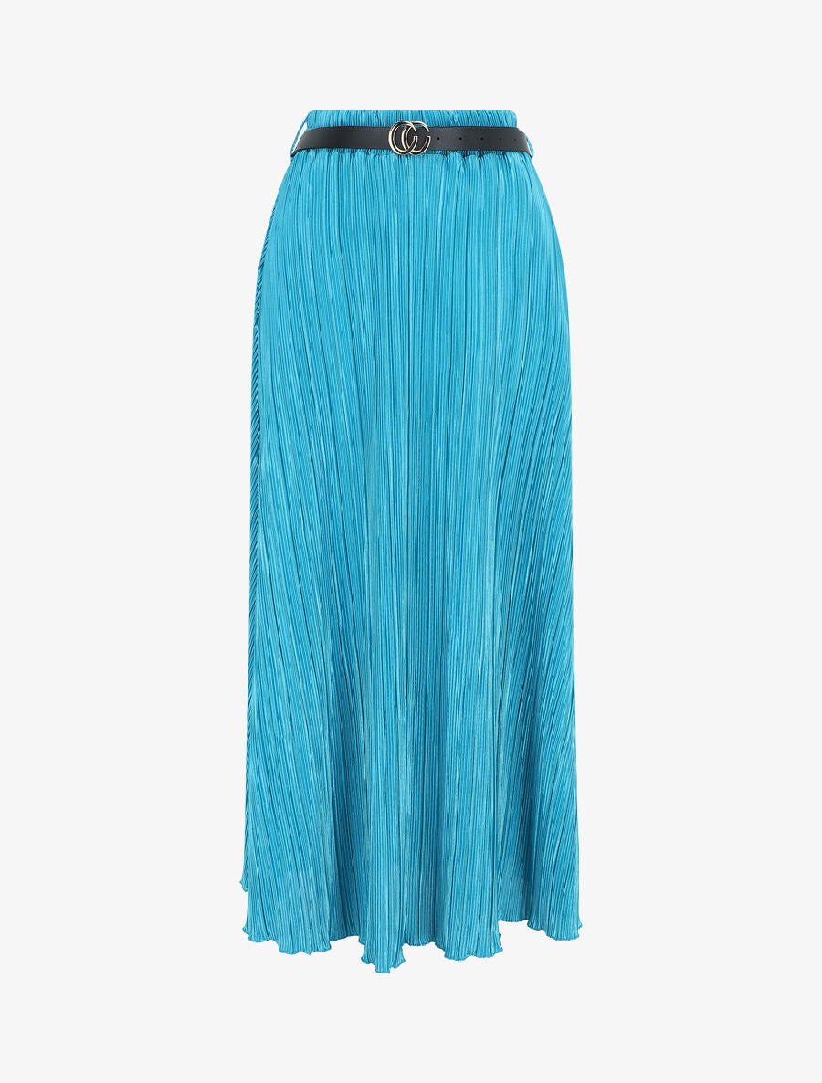 Jupe longue évasée plissée - Bleu canard - 1
