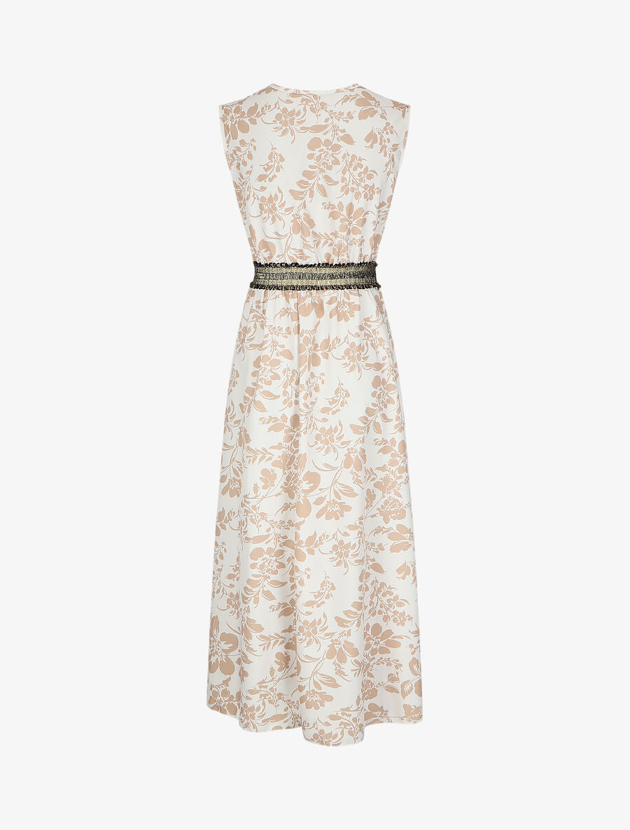 Robe longue imprimé fleuri à taille élastiquée irisée - Beige - 2