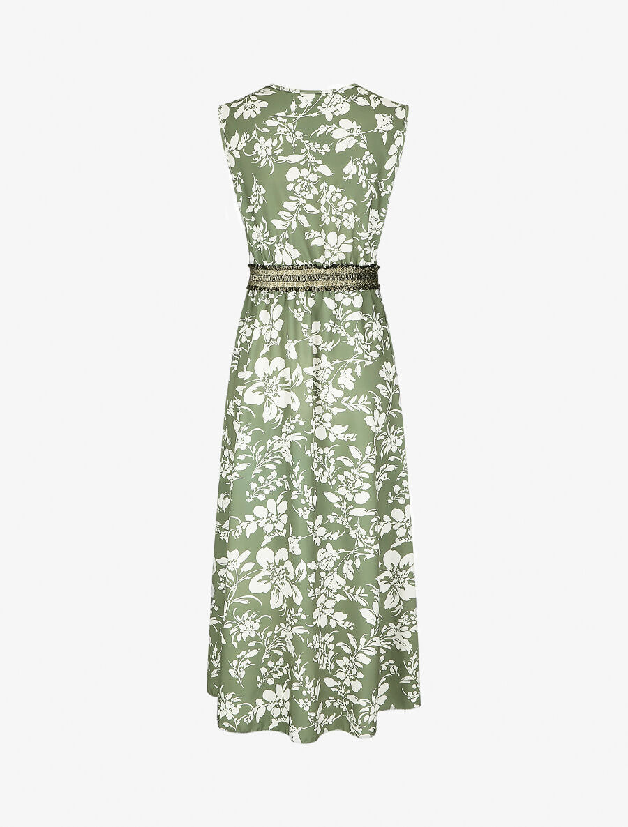 Robe longue imprimé fleuri à taille élastiquée irisée - Kaki - 2