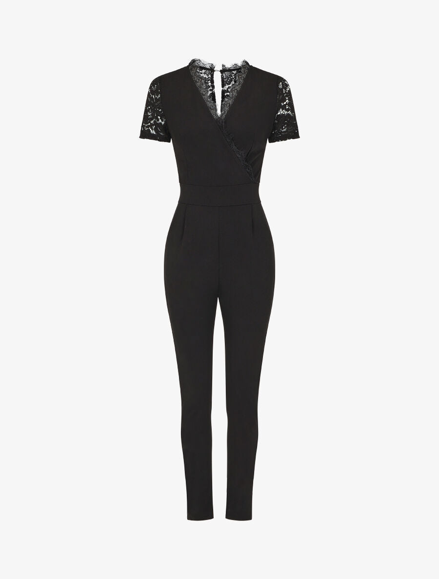 Combinaison manches courtes et dentelle - Noir - 7
