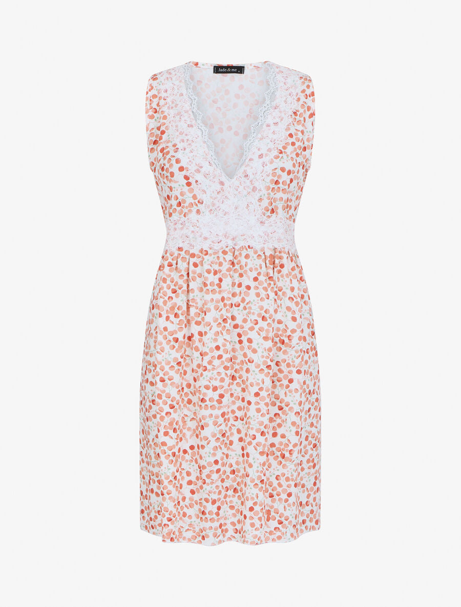 Robe mi-longue sans manches motif feuilles - Rose pêche - 1