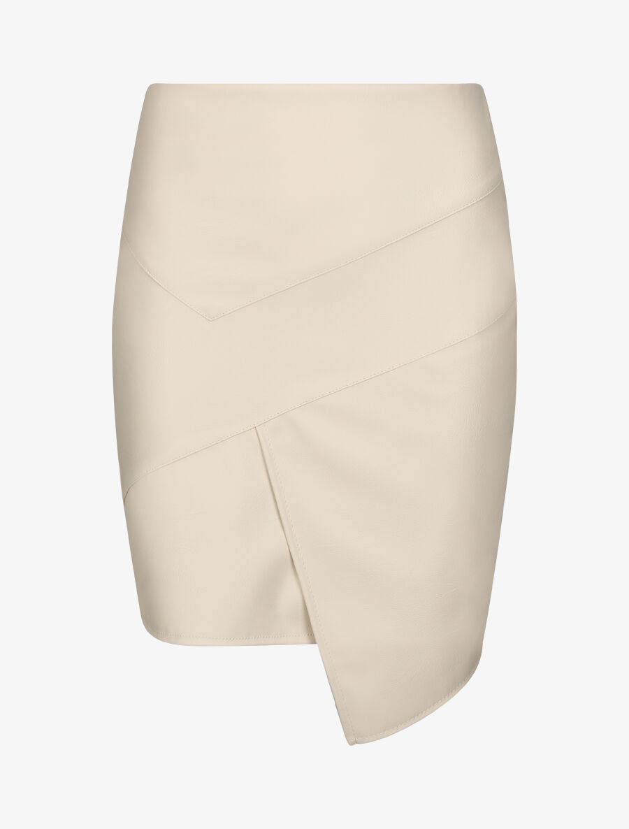 Jupe courte asymétrique en simili - Beige - 1