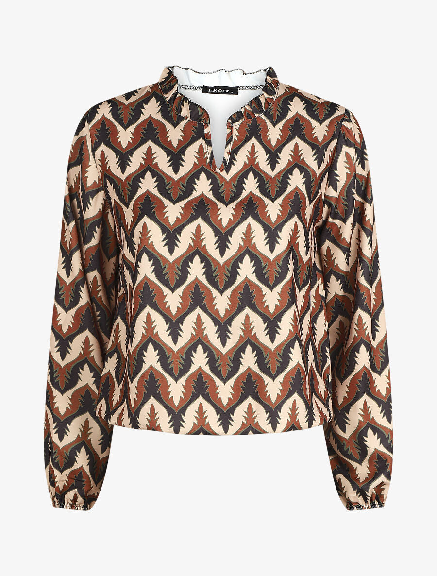 Top col volanté imprimé fantaisie - Noir - 6