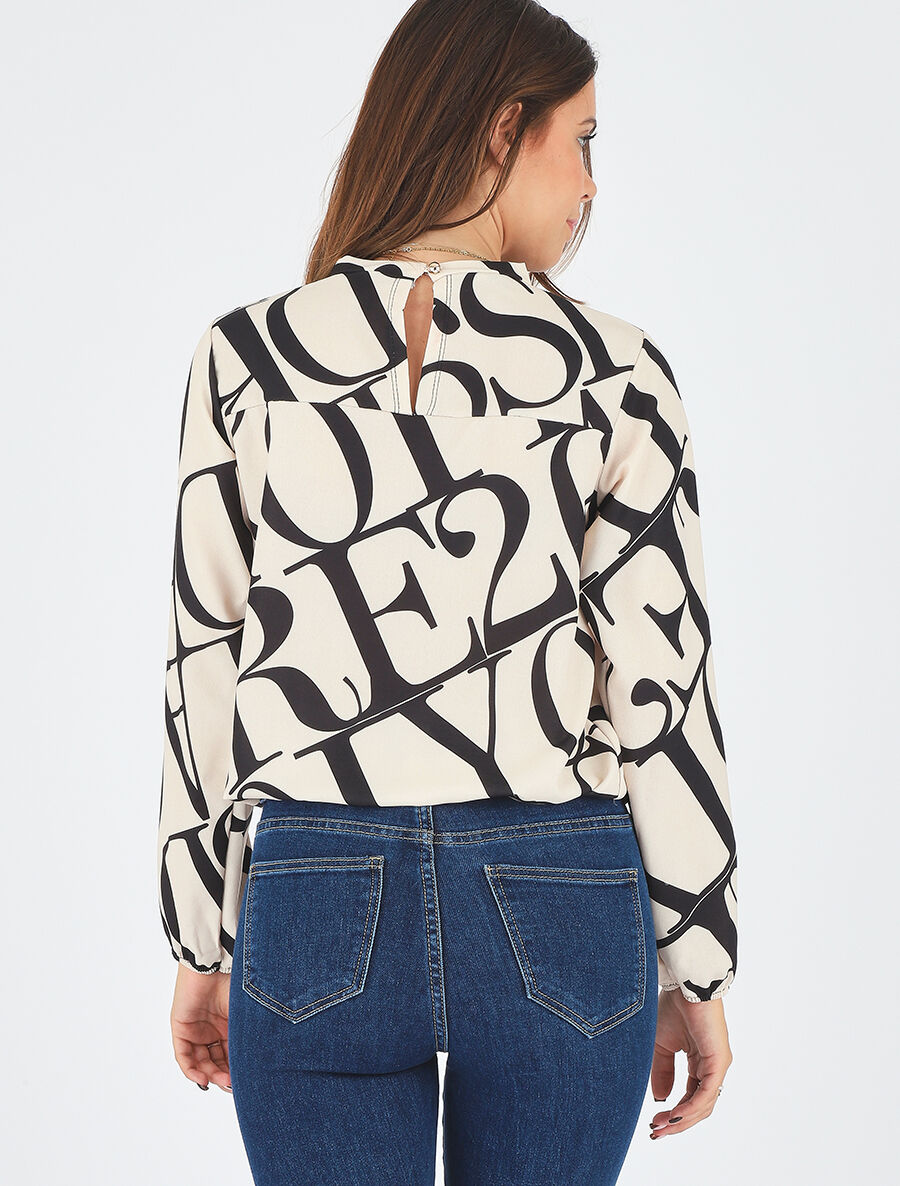 Top col montant imprimé graphique - Beige - 5