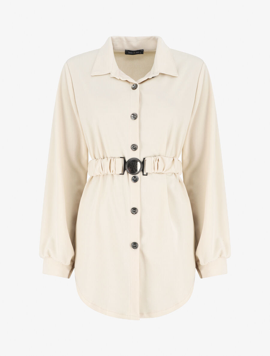 Chemise ample ceinturée - Beige - 1