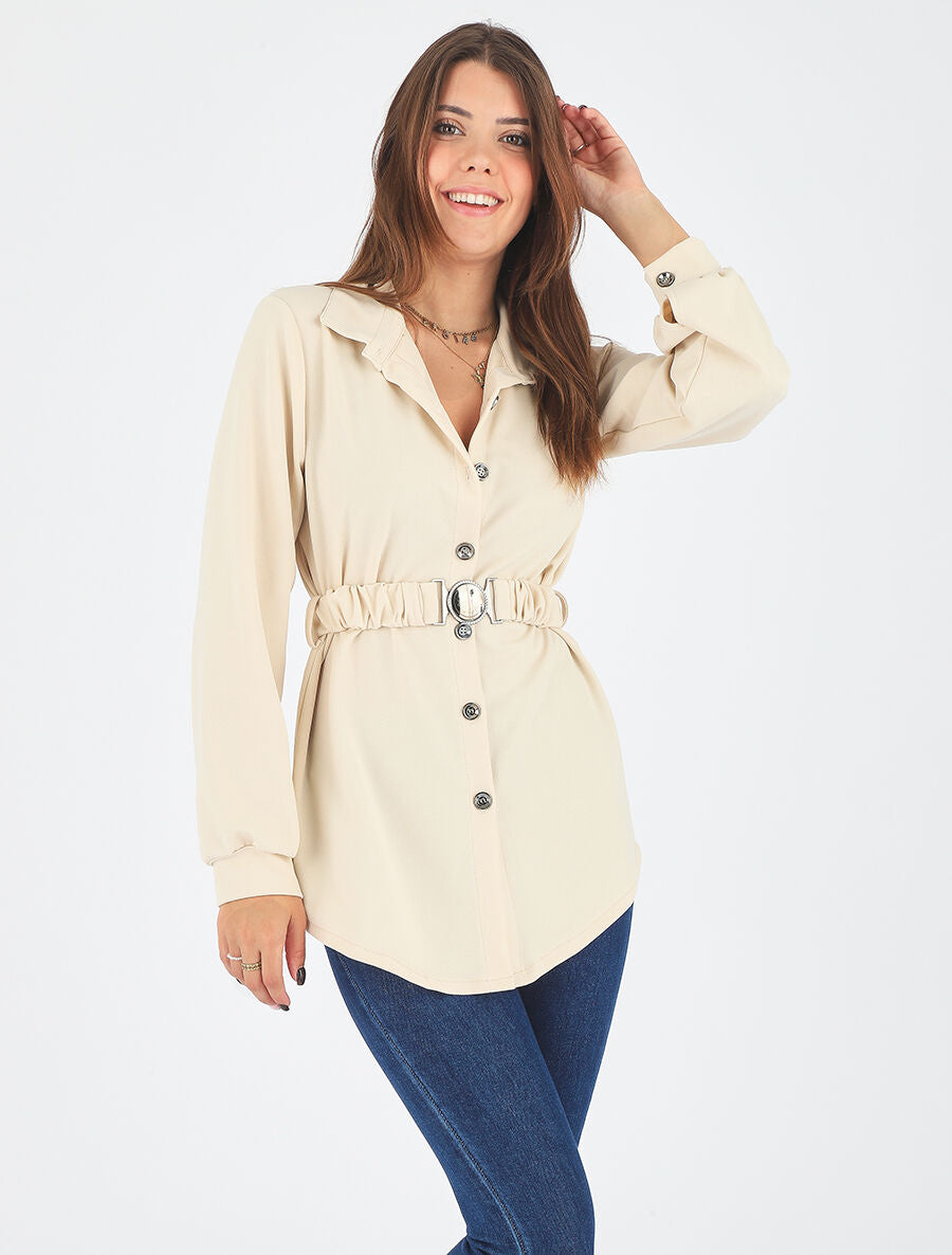 Chemise ample ceinturée - Beige - 5