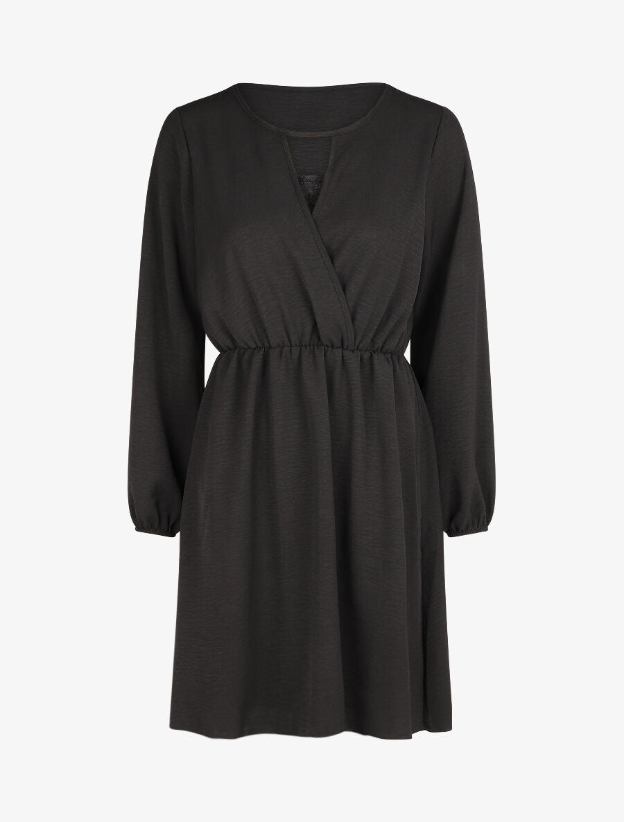 Robe courte évasée col à dentelle - Noir - 1