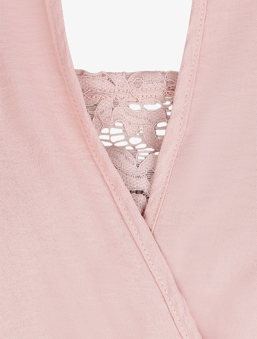 Robe courte évasée col à dentelle - Rose - 3