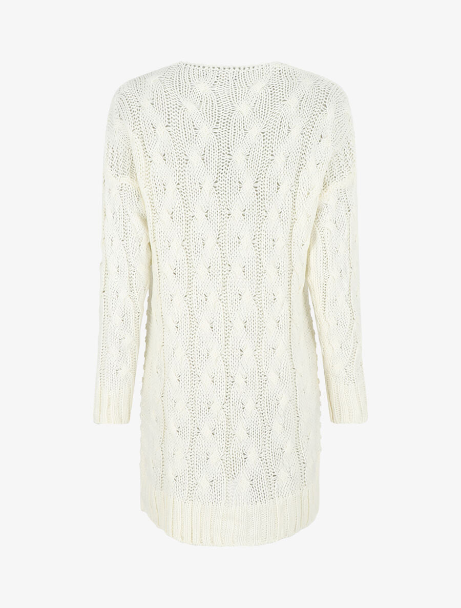 Gilet long en maille tressée - Blanc - 2