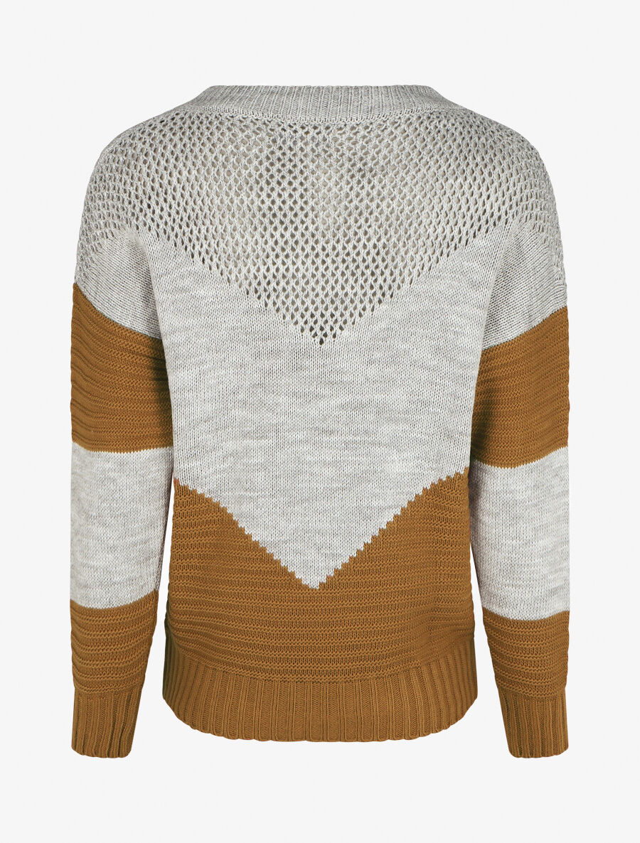 Pull droit à motif en V - Camel - 2
