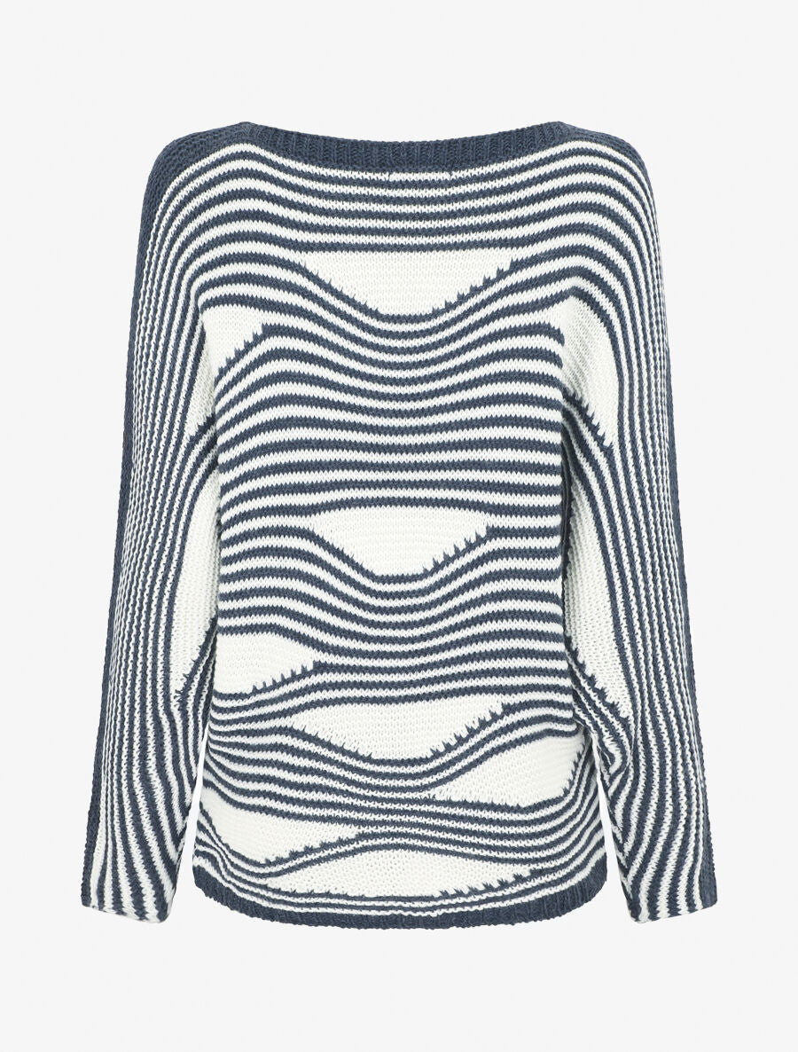Pull ample à motif rayé fantaisie - Bleu - 2