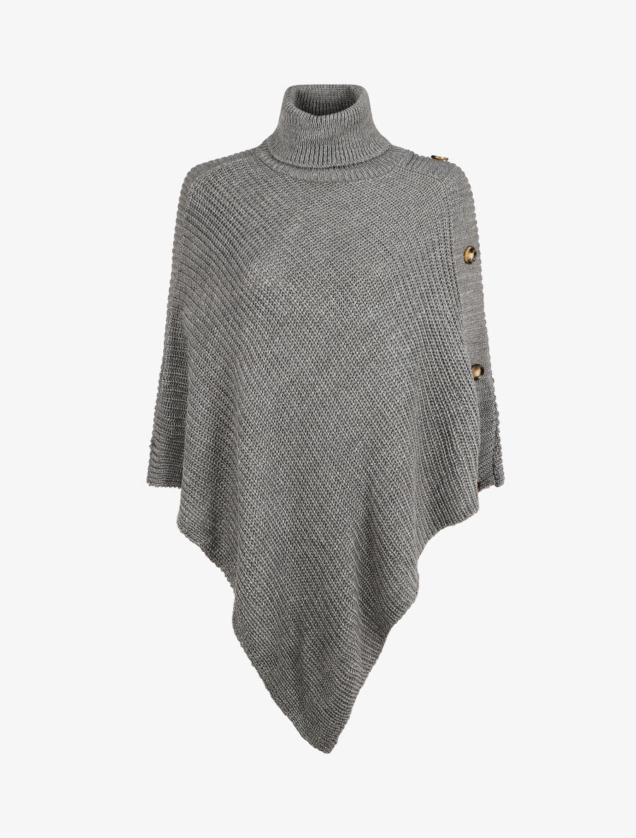 Poncho col roulé à boutons - Gris - 4