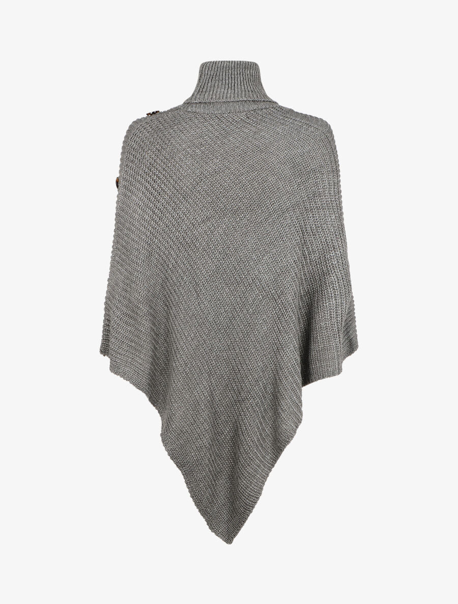 Poncho col roulé à boutons - Gris - 2