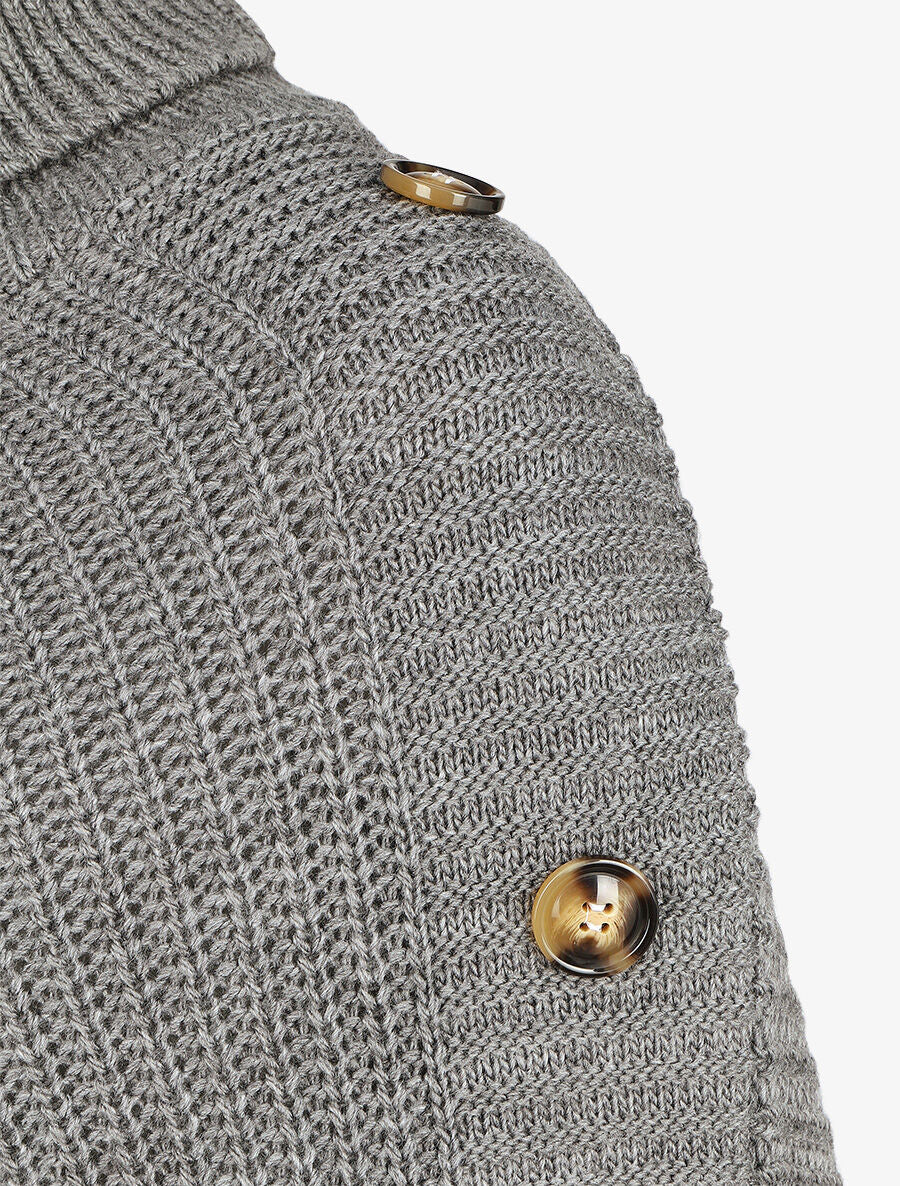 Poncho col roulé à boutons - Gris - 3