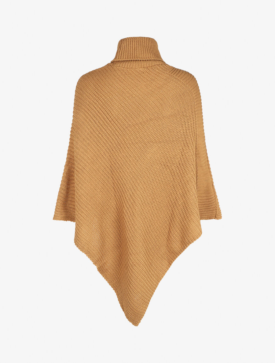 Poncho col roulé à boutons - Camel - 2