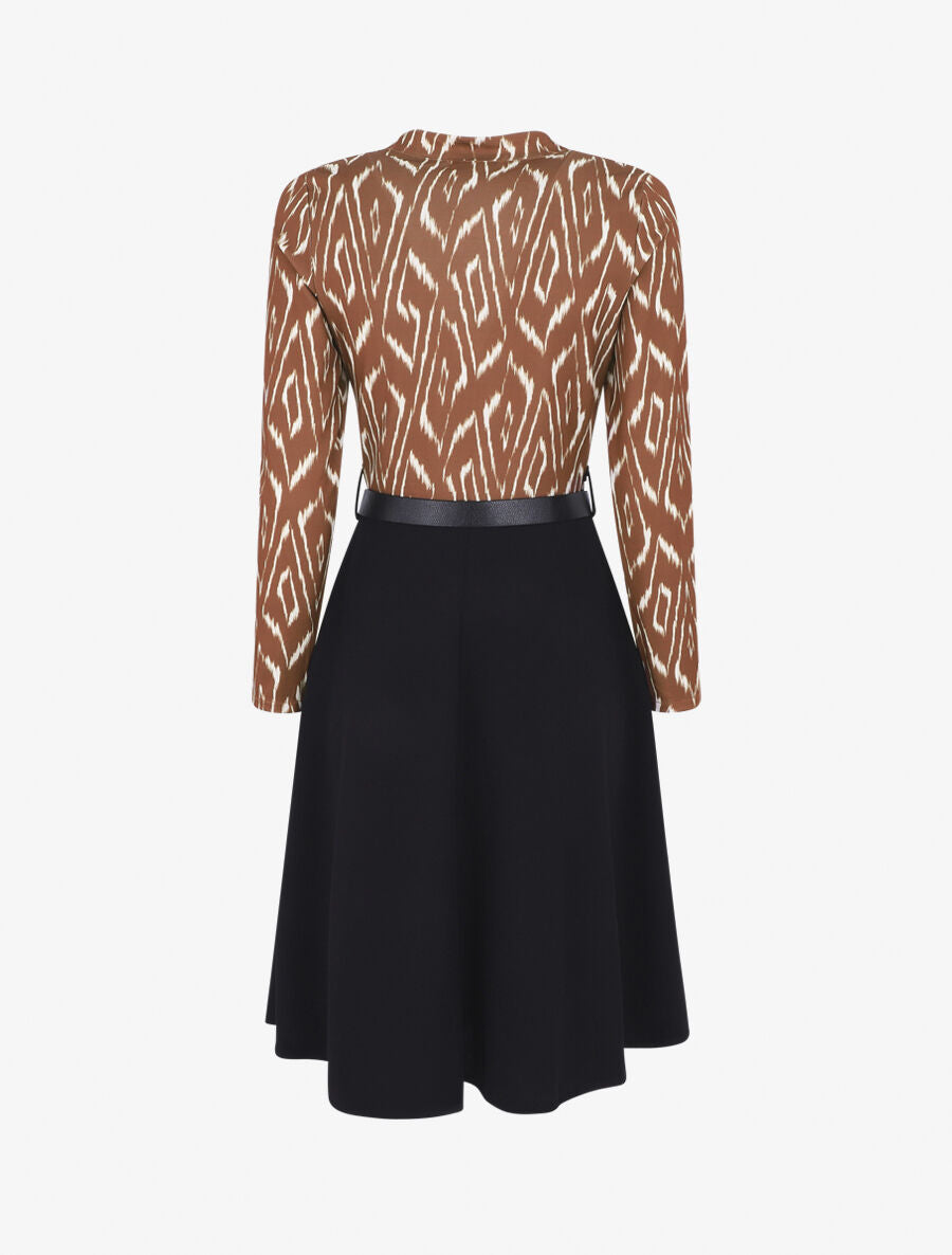 Robe bicolore imprimé abstrait - Camel - 2