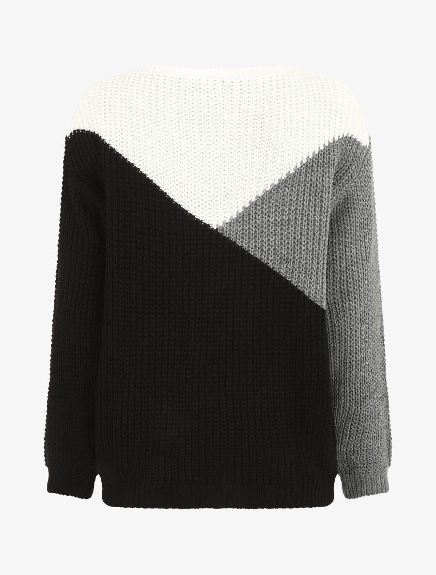 Pull droit graphique à col bateau - Noir/gris - 2
