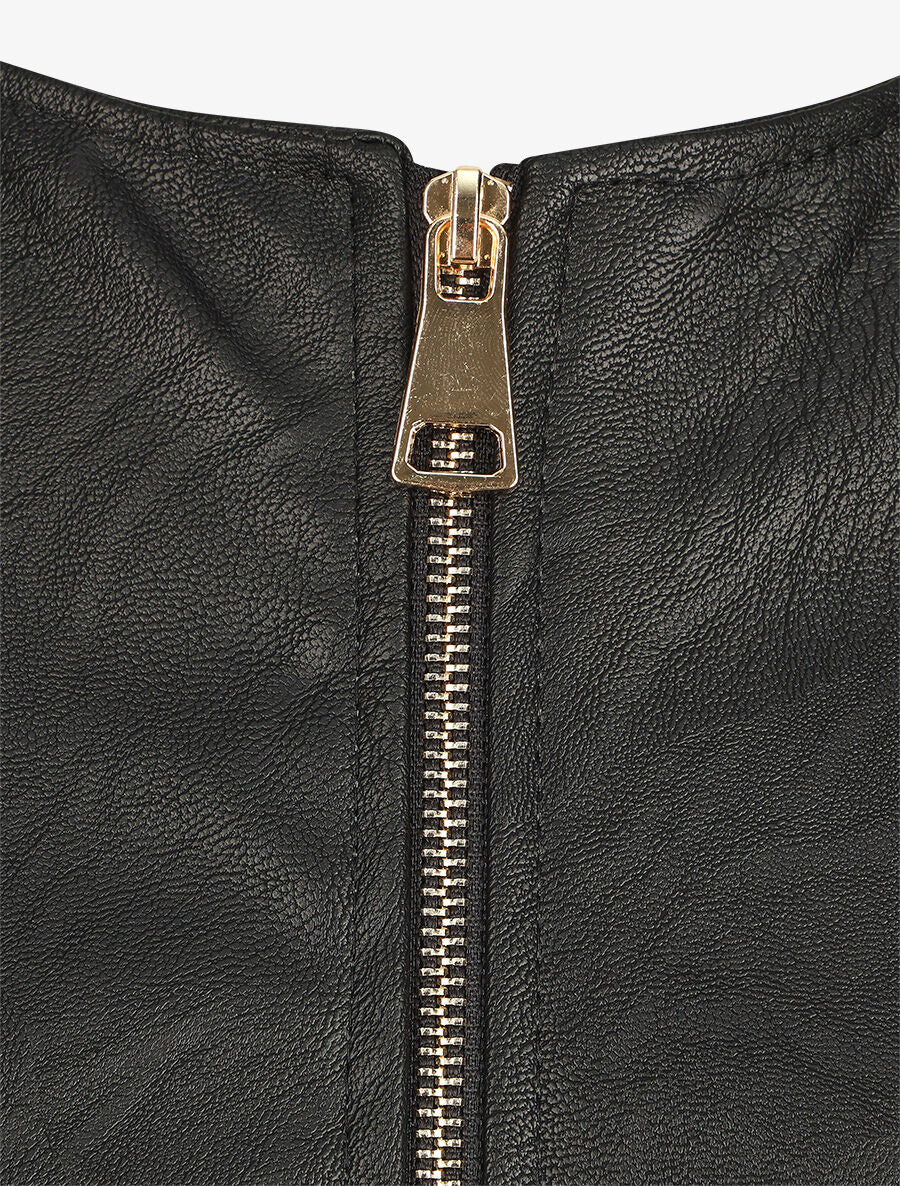 Veste droite zippée en simili - Noir - 3