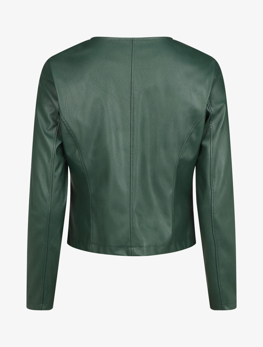 Veste droite zippée en simili - Vert foncé - 2