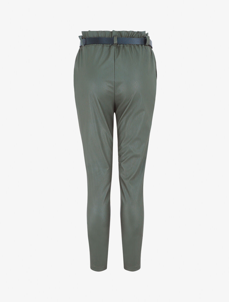 Pantalon uni en simili - Kaki - 2