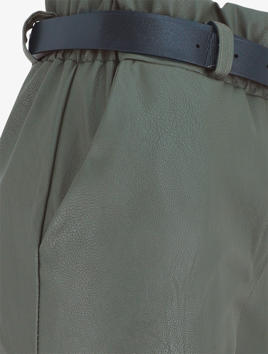 Pantalon uni en simili - Kaki - 3