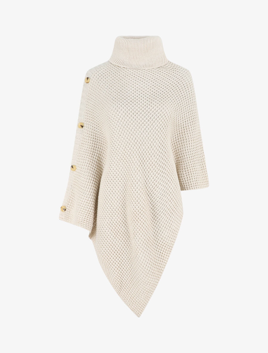 Poncho uni col roulé - Beige - 1