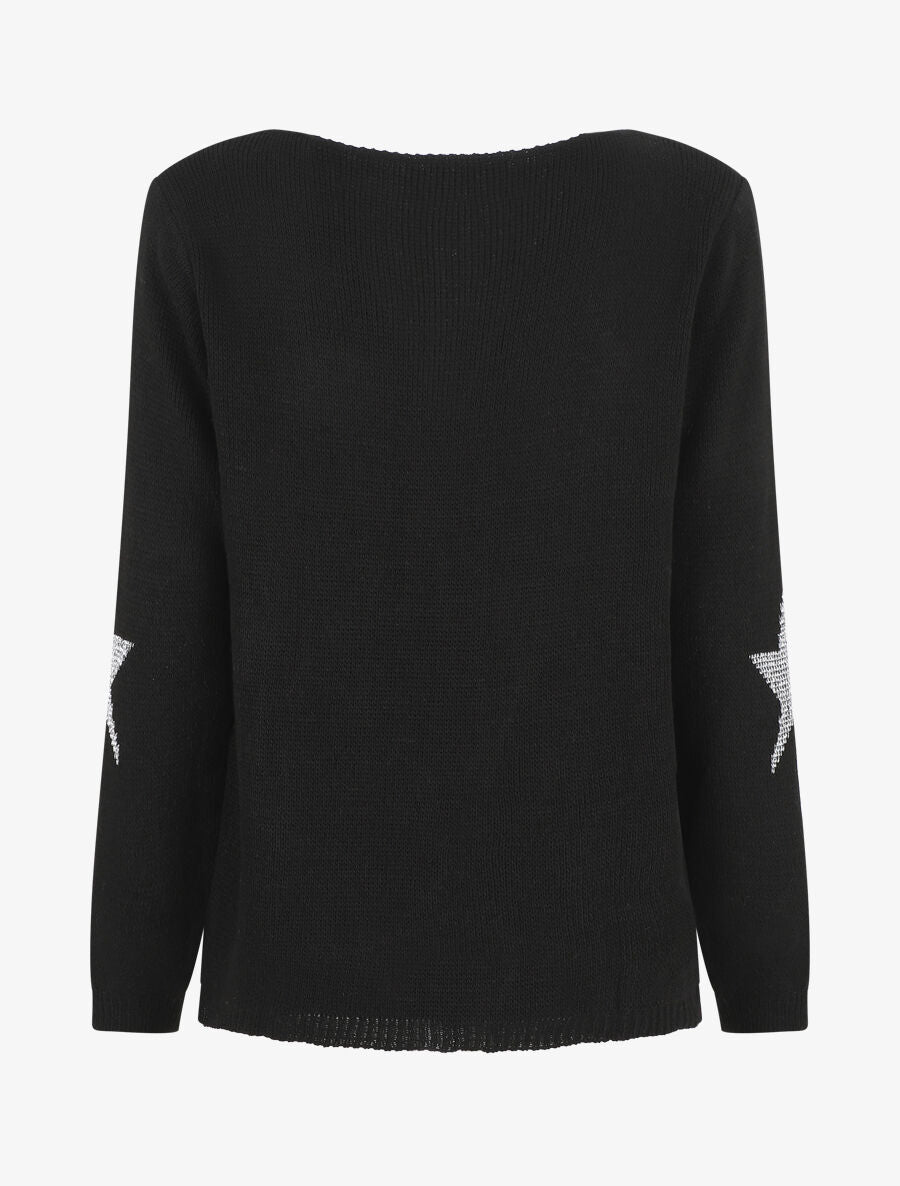 Pull droit motif étoiles - Noir - 2