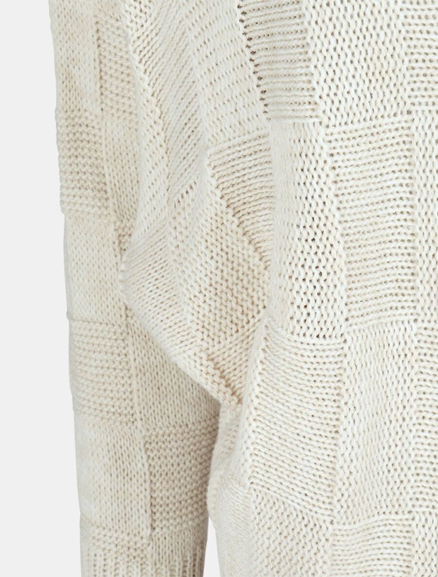 Pull droit col bateau en maille style damier - Beige - 3