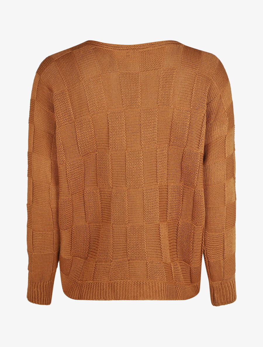 Pull droit col bateau en maille style damier - Camel - 2