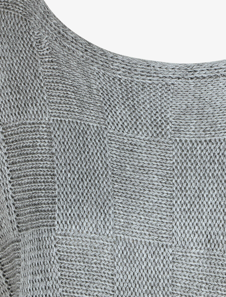 Pull droit col bateau en maille style damier - Gris - 3