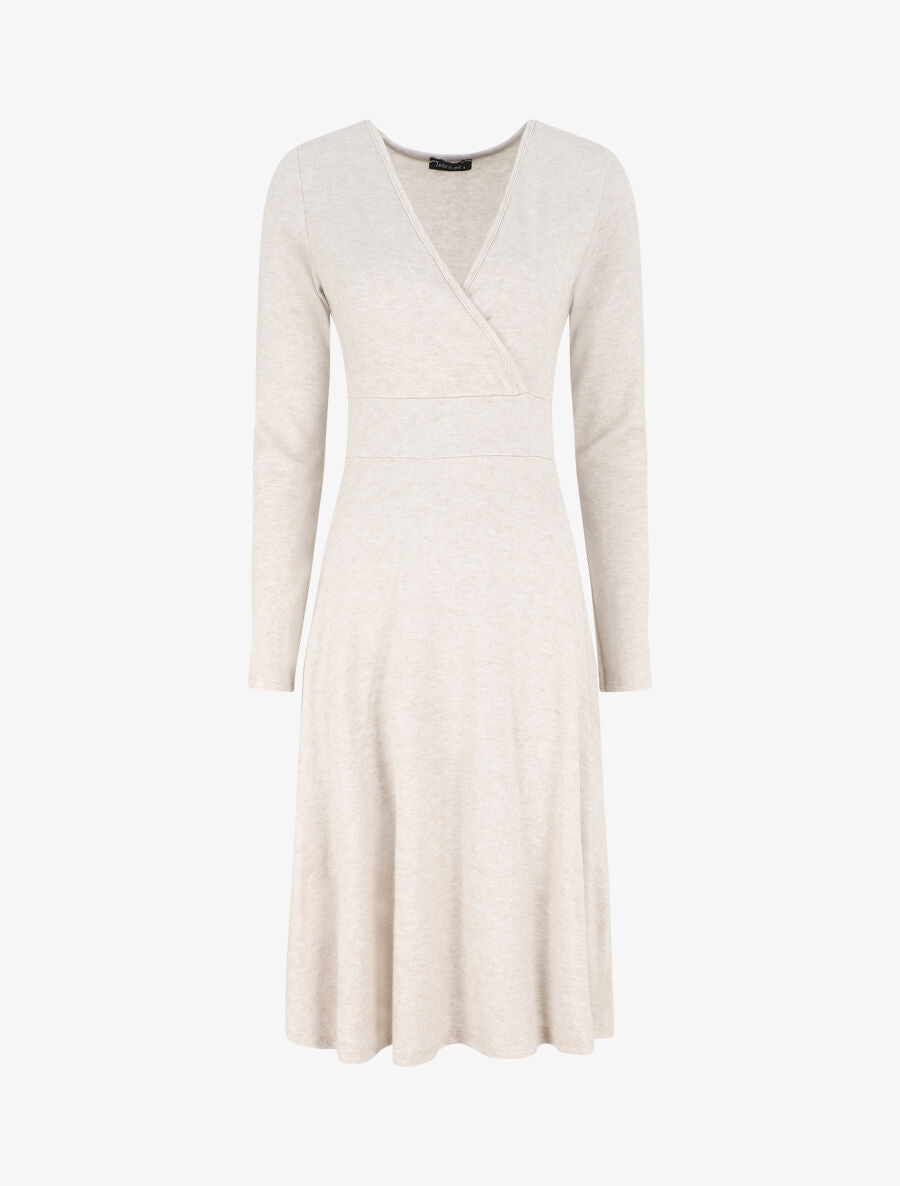 Robe midi évasée manches longues - Beige - 1