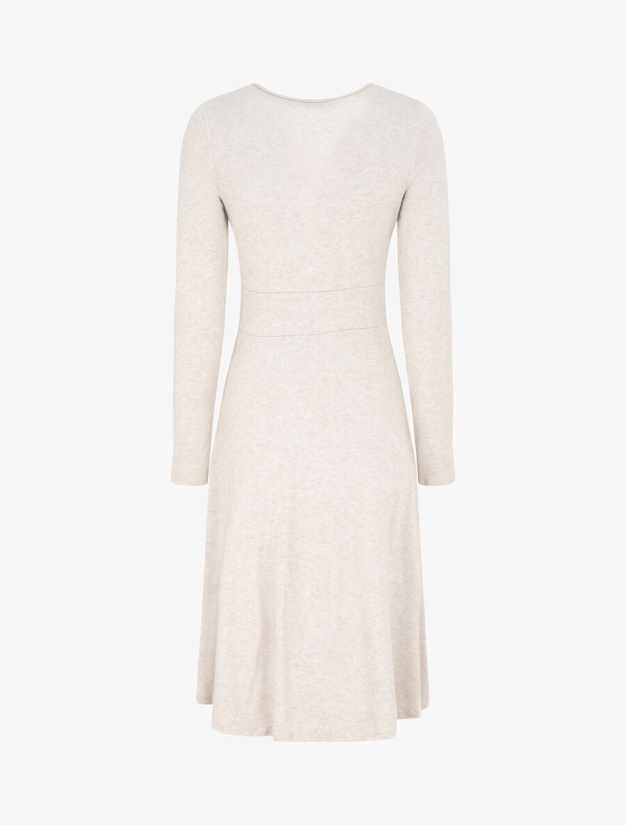 Robe midi évasée manches longues - Beige - 2