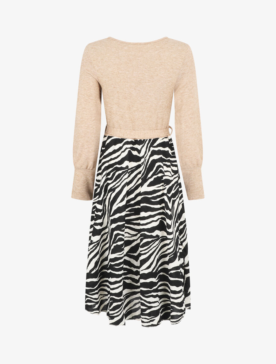 Robe mi-longue évasée imprimé zèbre - Beige foncé - 2