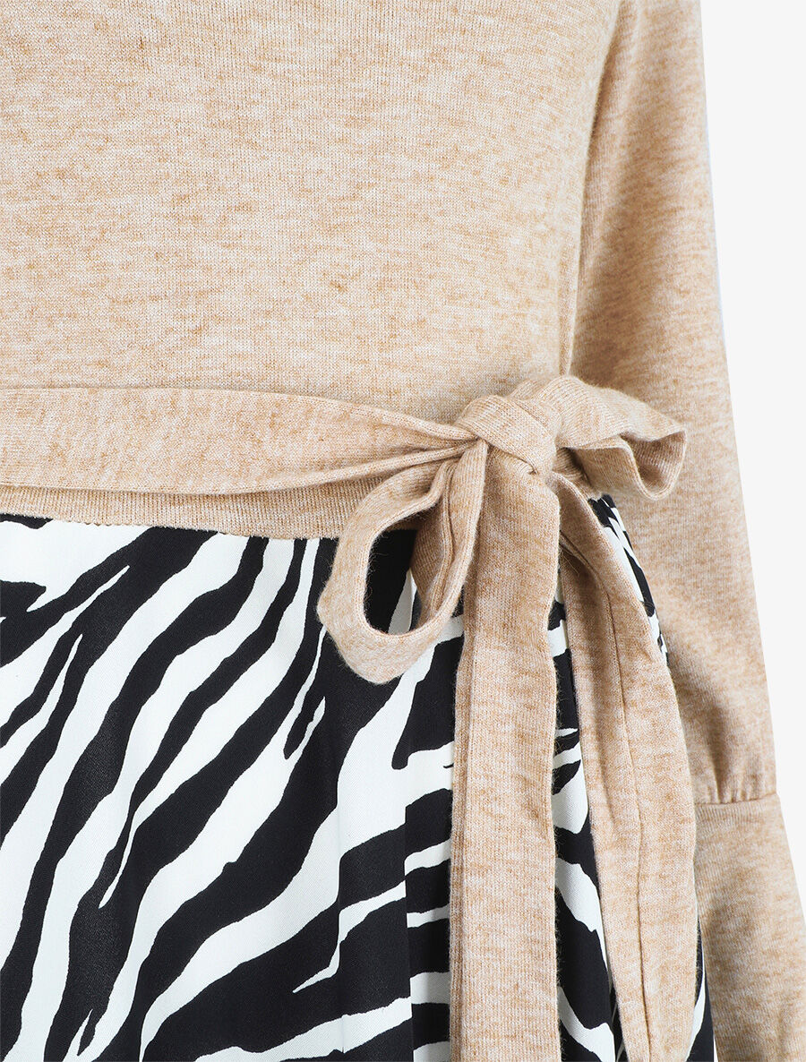 Robe mi-longue évasée imprimé zèbre - Beige foncé - 3