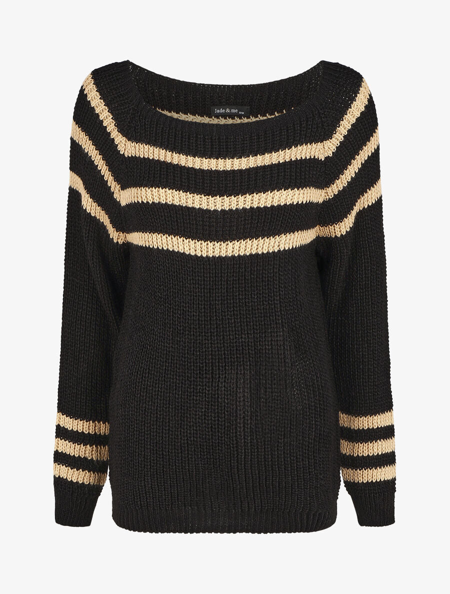 Pull en maille à col bateau - Noir - 6
